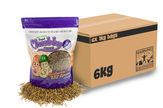 6Kg (6x 1kg resealable bags) Chubby Dried Mealworms & Black Soldierfly Larvae High-quality, premium dried Combo, sustainably farmed. Calcium & Protein-rich food for wild birds