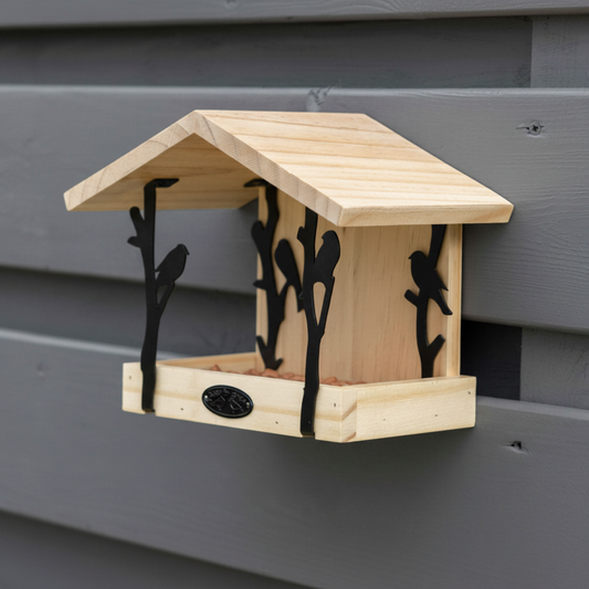 Fallen Fruits pinewood bird feeding table - attracts robins, tits and finches to your garden