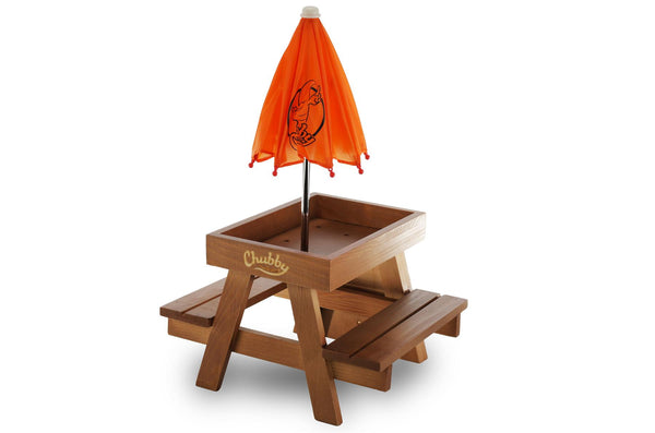 Chubby wooden squirrel picnic table feeder with bench for garden wildlife