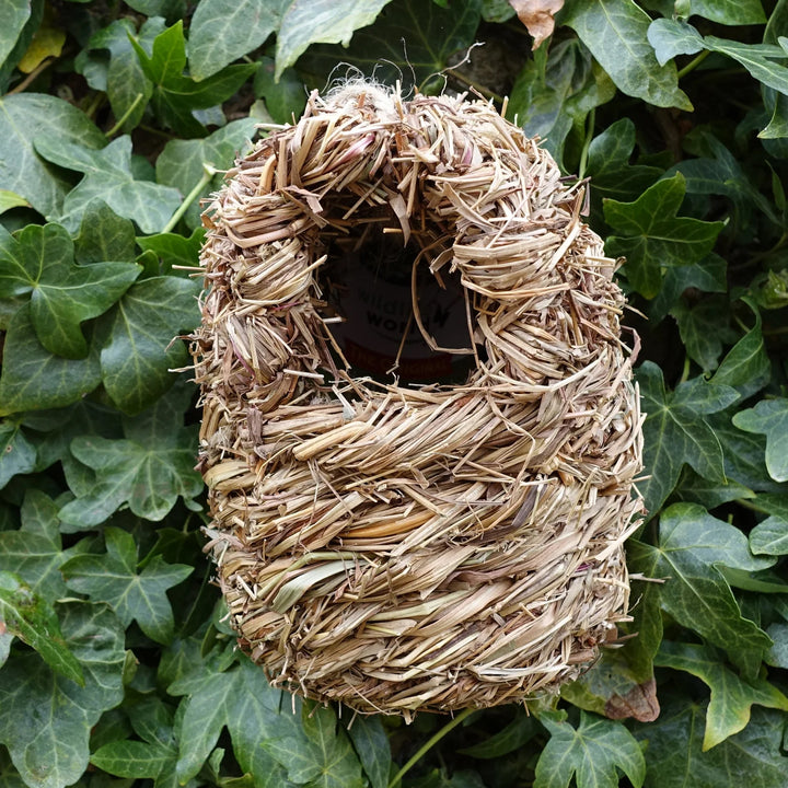 Close up view of natural fibre construction of oval nest pocke