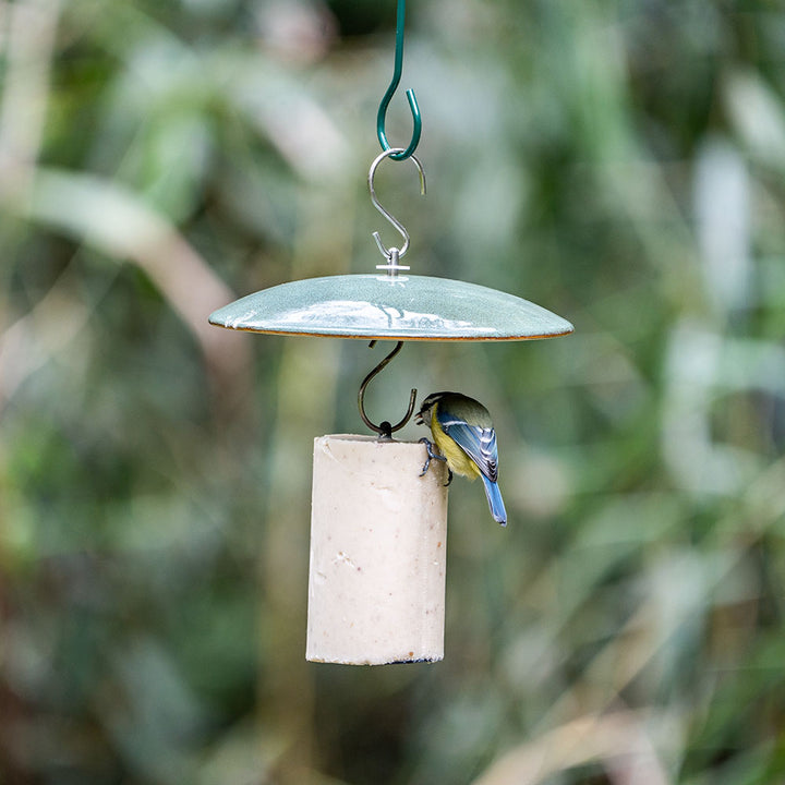 Close-up of Vierno Peanut Cake Feeder showing stylish ceramic design and metal chain