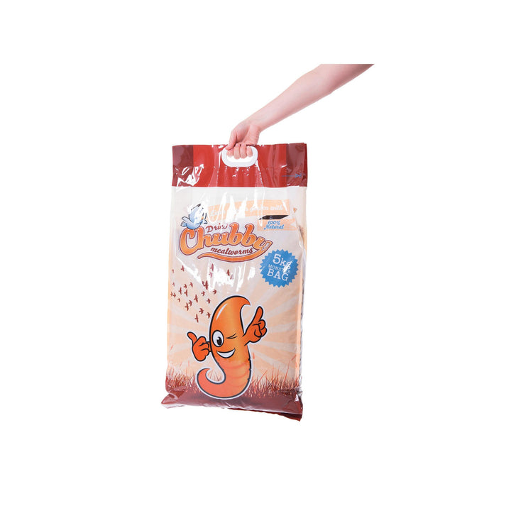 5Kg Bag of Chubby Dried Mealworms with a handle