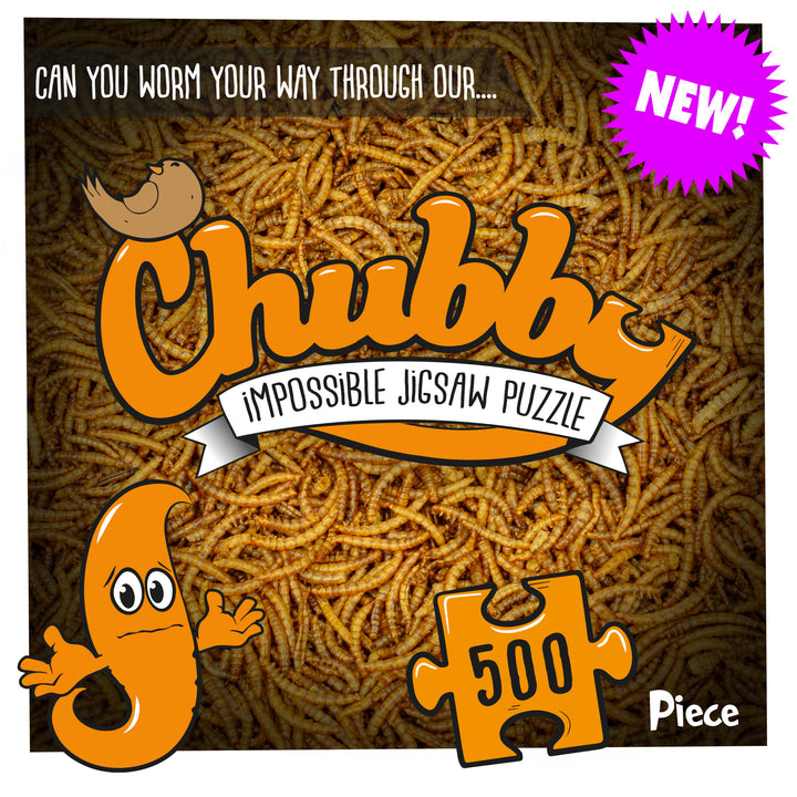 Chubby Mealworms UK made jigsaw puzzle packaging info recycled cardboard