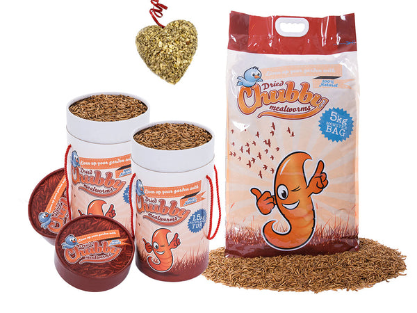 8Kg Dried Chubby Mealworms Tub Combo (+FREE Chubby Heart Hanger)